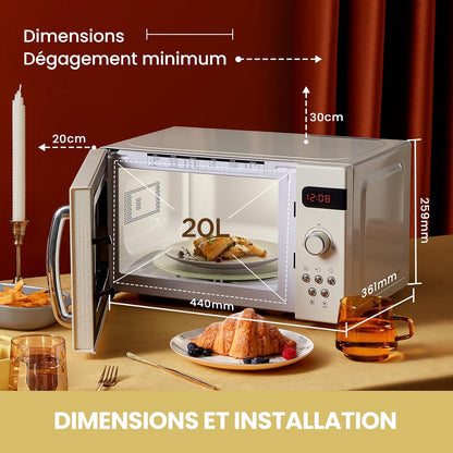 COMFEE Retro magnetron CMSRO 20di cr met 8 Rutomatische Renus, 5 kookstanden, express-kookknop, 20 l, 800 W, abrikozencrème