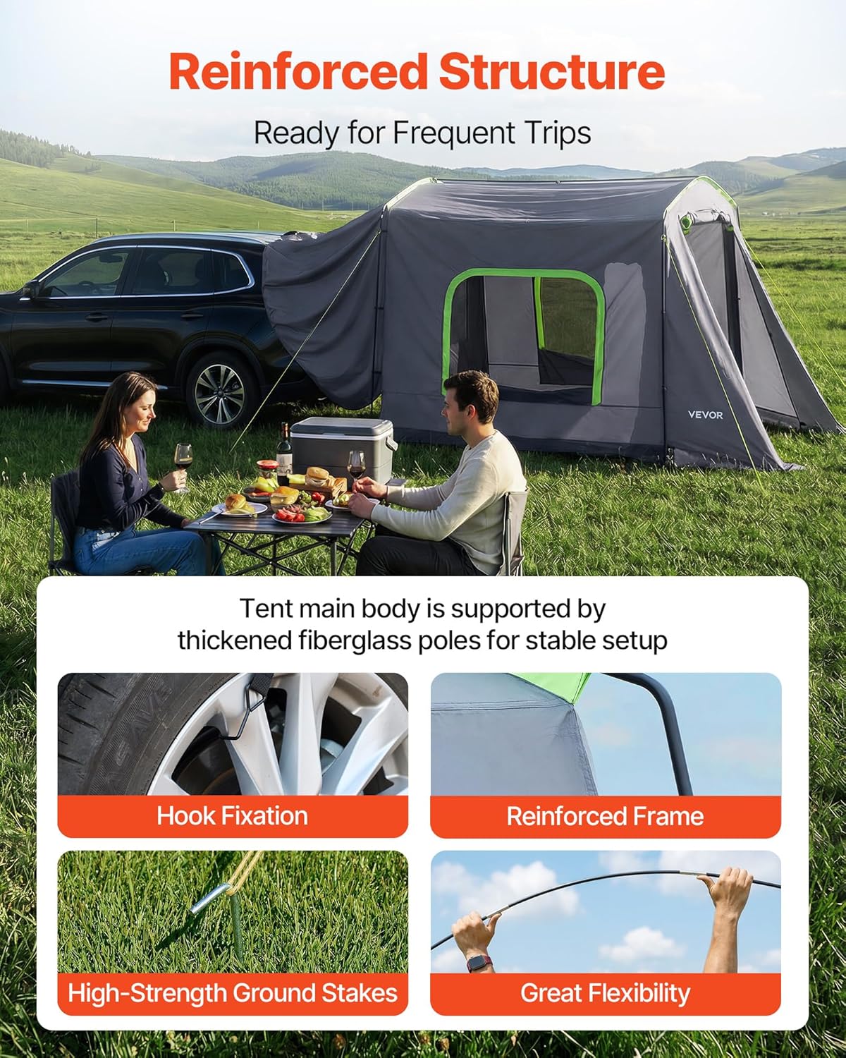 VEVOR Grote 3 Seizoen SUV Tent voor 5-8 Personen, Truck Bed Tent, Groen, Aluminium Polen, Waterdichte PU2000mm, Auto Camping, Wandelen