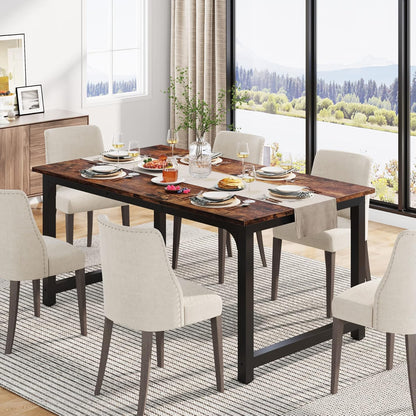 Tribesigns Dining Table, Industrial Kitchen Table for 4-6 People, Rectangular Dining Table for Dining Room, Kitchen, Living Room, with Robust Metal Legs, Rustic Brown, 160 x 80 cm