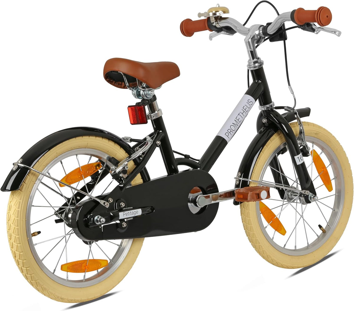 PROMETHEUS BICYCLES Retro kinderfiets, 18 inch, jongens vanaf 6 jaar, kinderfiets, 18 inch, jongens en meisjes, fiets in zwart