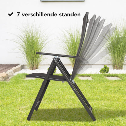 Brixy Tuinstoel - 4 Stuks - 7 Verstelbare Standen - Inklapbaar - Tuin of Balkon - Weerbestendig - Textileen - Zwart