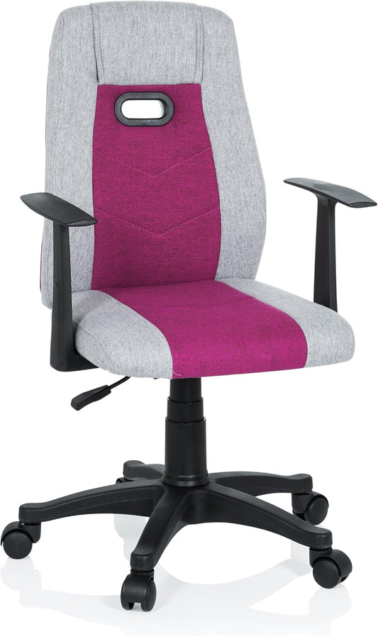 hjh OFFICE 670930 kinderbureaustoel KIDDY EXTRA stof grijs/pink met armleuningen comfortabele bekleding kinderstoel bureau chair
