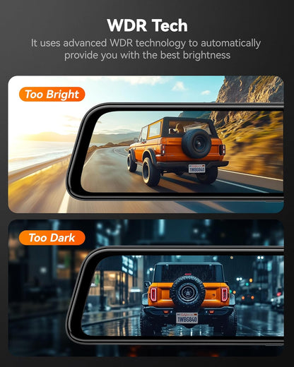 Spiegel Dashcam met Achteruitrijcamera – Dashcam Spiegel – Achteruitkijkspiegel Camera – Spiegelcamera – Autocamera – 12 Inch IPS Touchscreen – 2160P HD Voor En Achter Met Nachtzicht
