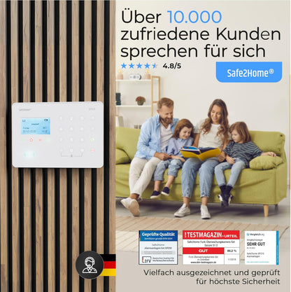 Safe2Home Draadloze alarminstallatieset met sabotagebeveiliging, draadloos smart home-alarmsysteem met app-bediening, wit