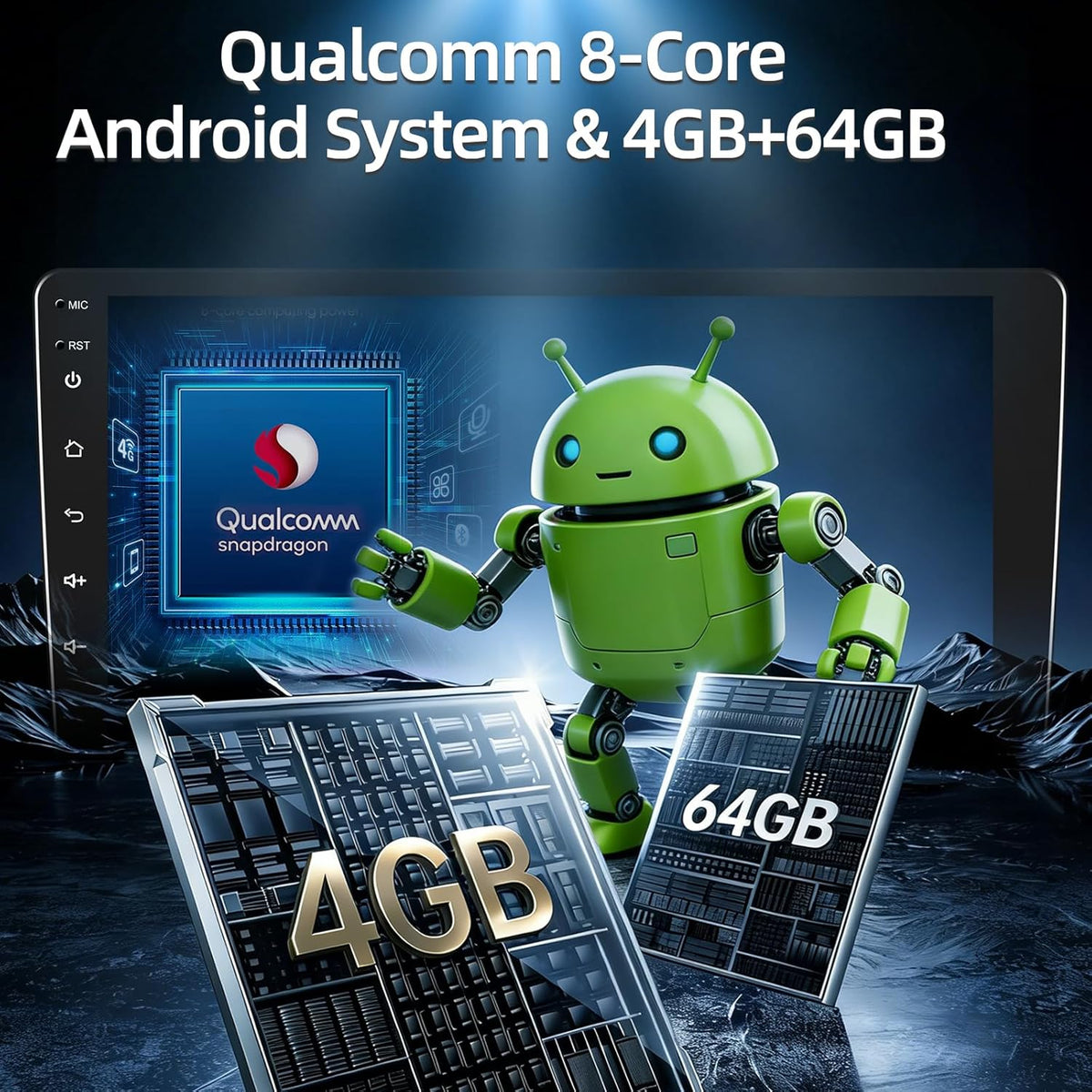 Qualcomm 8-Core 4GB+64GB Radio Vervanging voor Mercedes Benz Smart Fortwo 2005-2010, Android Autoradio met Draadloze CarPlay & Android Auto, DSP Hi-Res Audio, GPS, Achteruitrijcamera