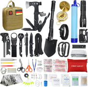 Compleet Noodpakket - Survivalkit - IFAK - 147-delige - EHBO-set - Inc. Molle-tas - Waterfilter - Filterriet - Multitool - Hamerbijl - voor Camping - Avontuur - Wandelen - Noodsituaties -