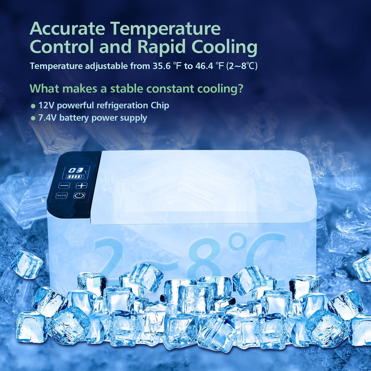 Insulinekoeler-koelbox, 2-8 °C, mini-medicijnkoelkast, lange werktijd, insulinekoeler voor 12-16 uur met twee onafhankelijke oplaadbare batterijen, perfect voor op reis, thuis (0,6 l, wit)