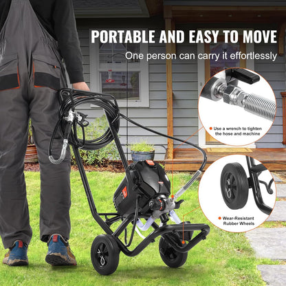VEVOR Spuitverfsysteem, 750 W, 3000 psi, zonder lucht, met trolley, verfpistool met slang, 7,6 m, 1,2 l/min, voor schilderen binnen en buiten, benodigdheden hekken