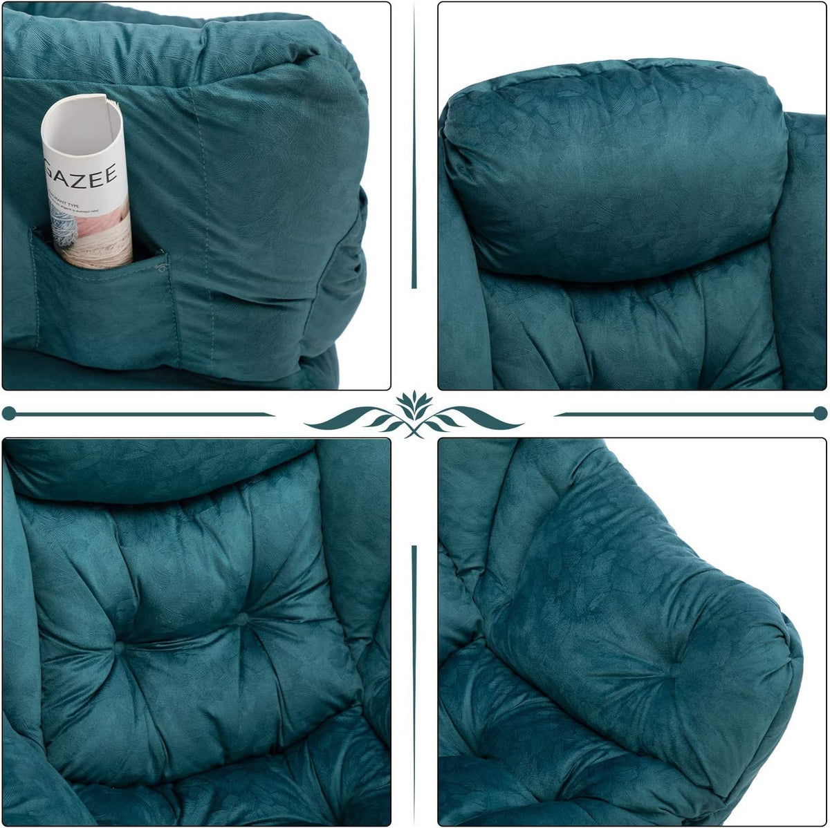HollyHOME Relax Fauteuil Woonkamer Stoel Slaapkamer Stoel Lounge Stoel met Armleuningen Leesstoel Accentstoel met Stalen Frame, Blauw Groen
