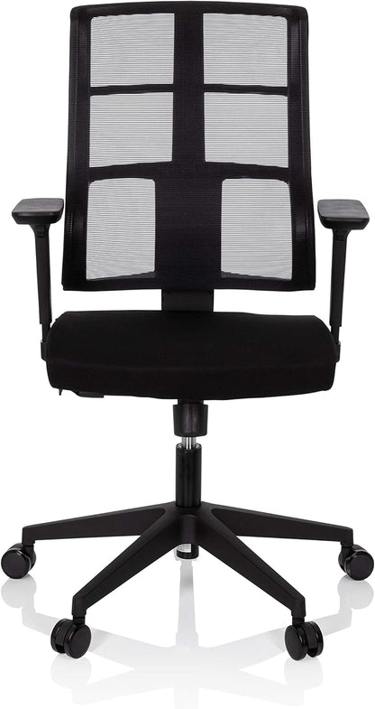 hjh OFFICE 810025 professionele bureaustoel Spinio stof zwart kantoor draaistoel met netrug, rugleuning in hoogte verstelbaar