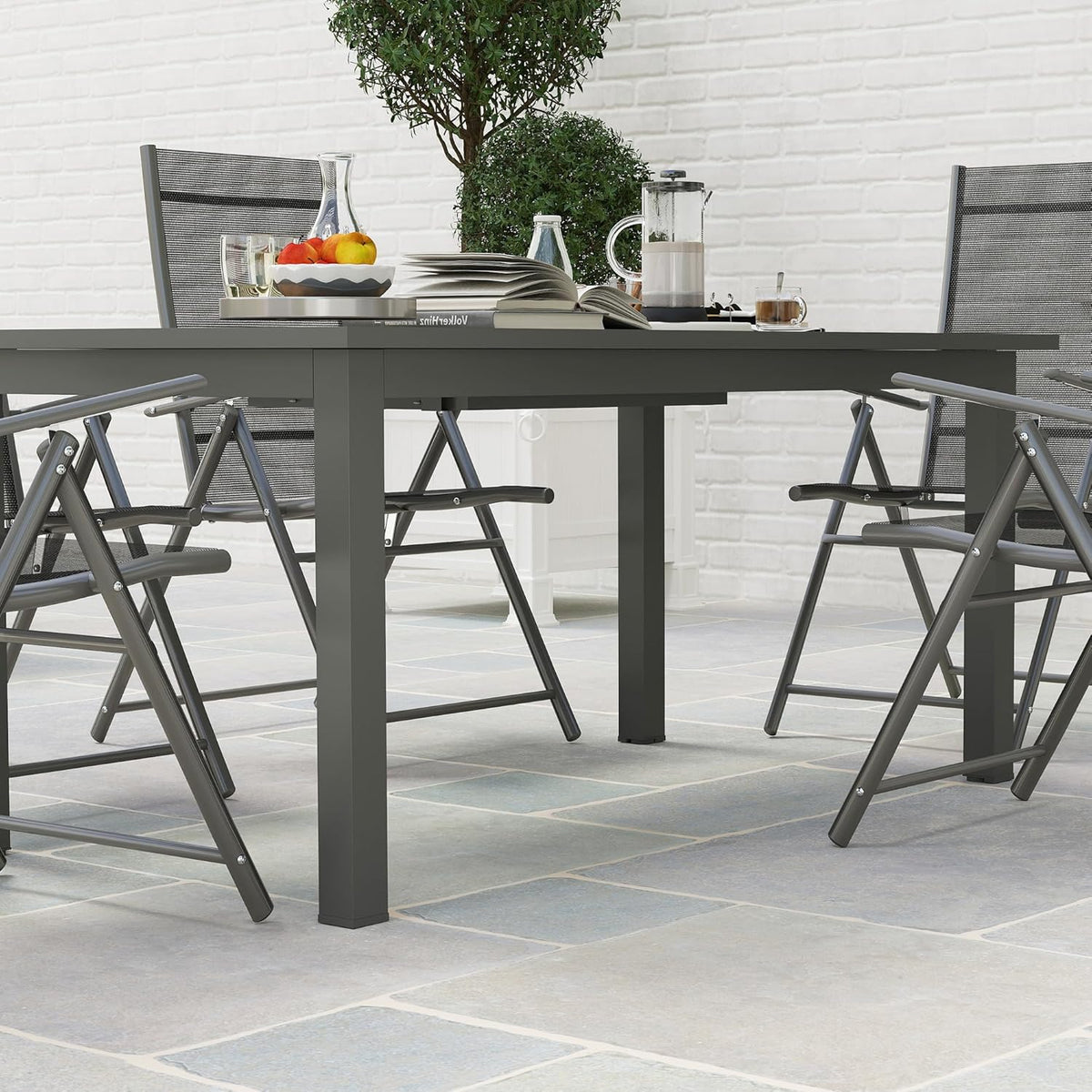 Outsunny Gartentisch Erweitert Aluminium 160/220x90cm Wetterfest Balcony, rutschfest Buffettisch Camping for 6-8 Persons, Outdoor Essisch für Garten, Terrasse Balcony Grau - QUORE