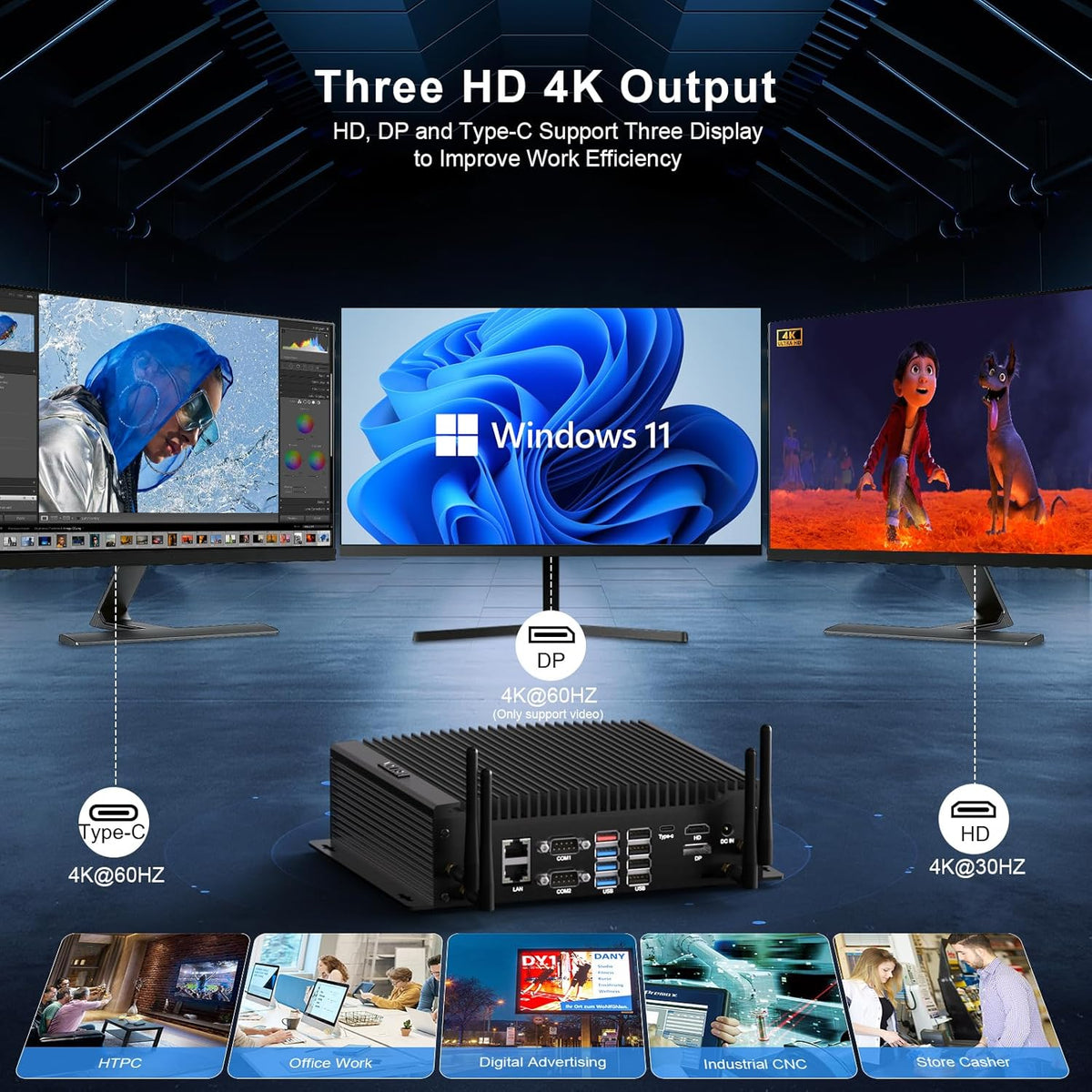 HISTTON Mini PC Zonder Ventilator Core i7-10710U, DDR4 16GB RAM 512GB M.2 SSD, Industriële PC Met 6 RS232 COM, HD+DP+Typ-C Drievoudig Display, 2LAN/8USB/WiFi5/BT4.2, Mini Computer Windows 11 Pro