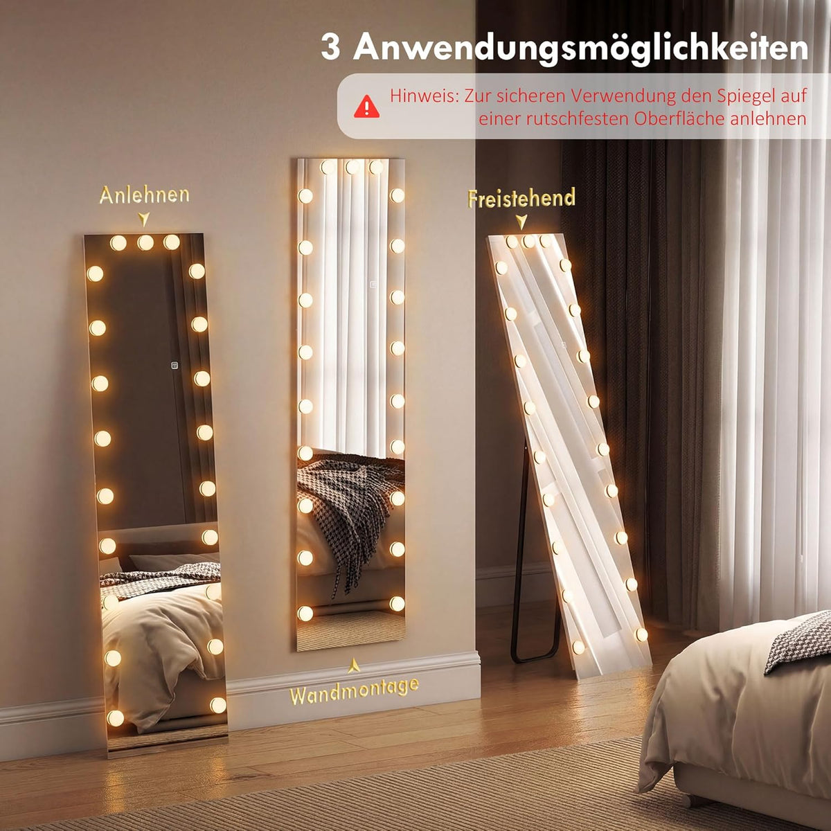 XL Spiegel – Staande Spiegel – Randloze Spiegel – Volledige Lengte Spiegel – Hollywood Spiegel – RGB LED Verlichting – Gehard Glas 150x40 cm