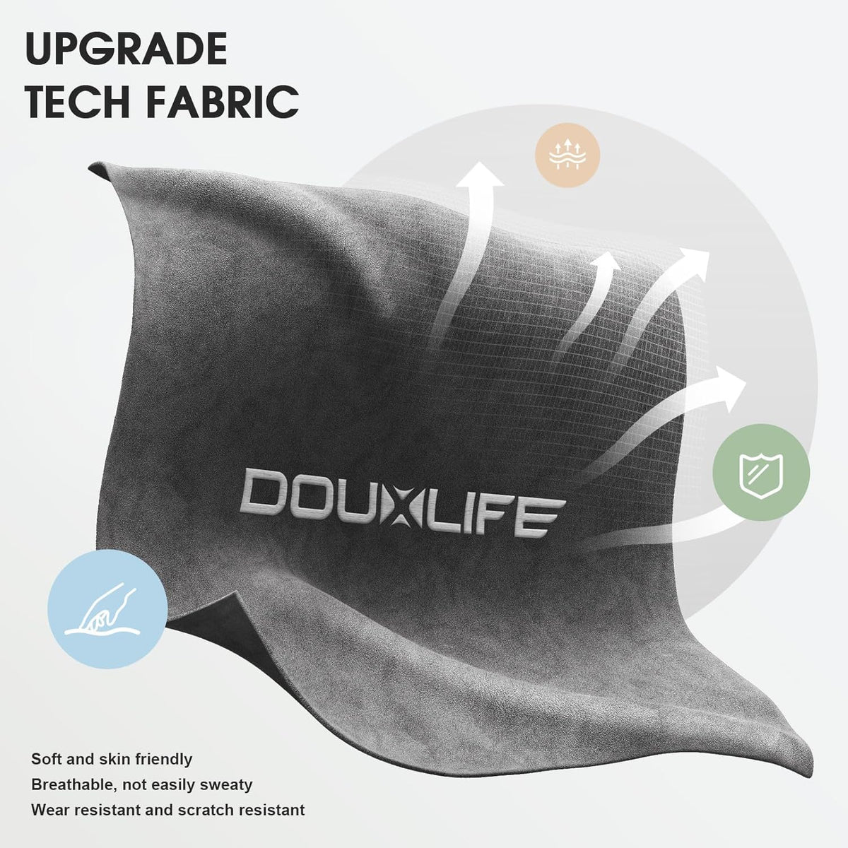 Douxlife Gamingstoel, stof met massage, verbreed zitkussen met pocketveren, ergonomische bureaustoel, pc-gamerstoel met voetensteun en metalen poten, 158 kg belastbaarheid, lichtgrijs
