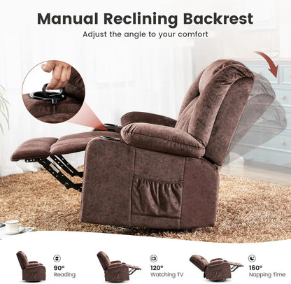 Relaxfauteuil – Relaxstoel – Lounge Chair – Fauteuil – Verstelbare Stoel – 360° Draaibaar – Inclusief Bekerhouders – Stevig Metalen Frame – Bruin – Comfortabele Bekleding – Ergonomisch Ontwerp