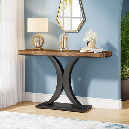 Tribesigns Industrial Console Table, 40 Inch Narrow Hallway Foyer Table with Geometric Base, Rustic Hallway Accent Table for Living Room, Entrance