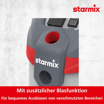 Starmix Flexo AP-1420 Nat- en droogzuiger met stopcontact, 1400 watt, industriële stofzuiger met reservoir van 20 liter, met blaasfunctie, filterreiniging max. 216 mbar, stofzuiger voor bouwplaats +