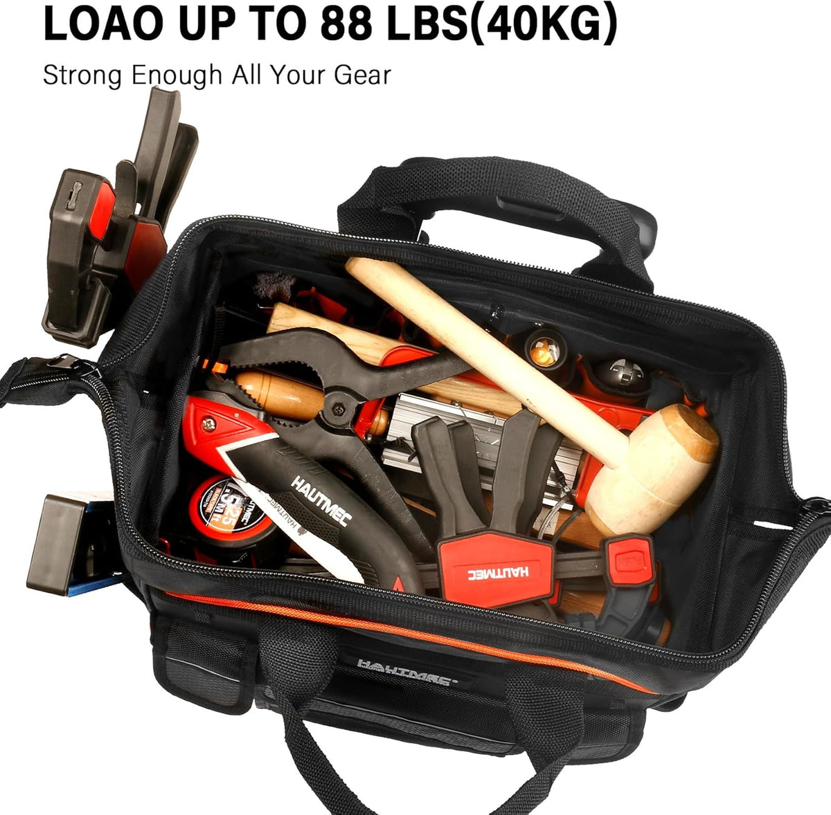 HAUTMEC 14,5 inch rollende gereedschapstas met wielen, 25-pocket draagbare gereedschapskist organizer met 600D waterbestendige stof, brede mond ontwerp, extra grote wielen en telescopische handgreep -