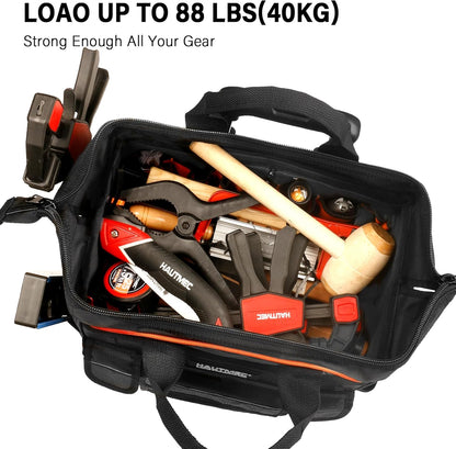 HAUTMEC 14,5 inch rollende gereedschapstas met wielen, 25-pocket draagbare gereedschapskist organizer met 600D waterbestendige stof, brede mond ontwerp, extra grote wielen en telescopische handgreep -