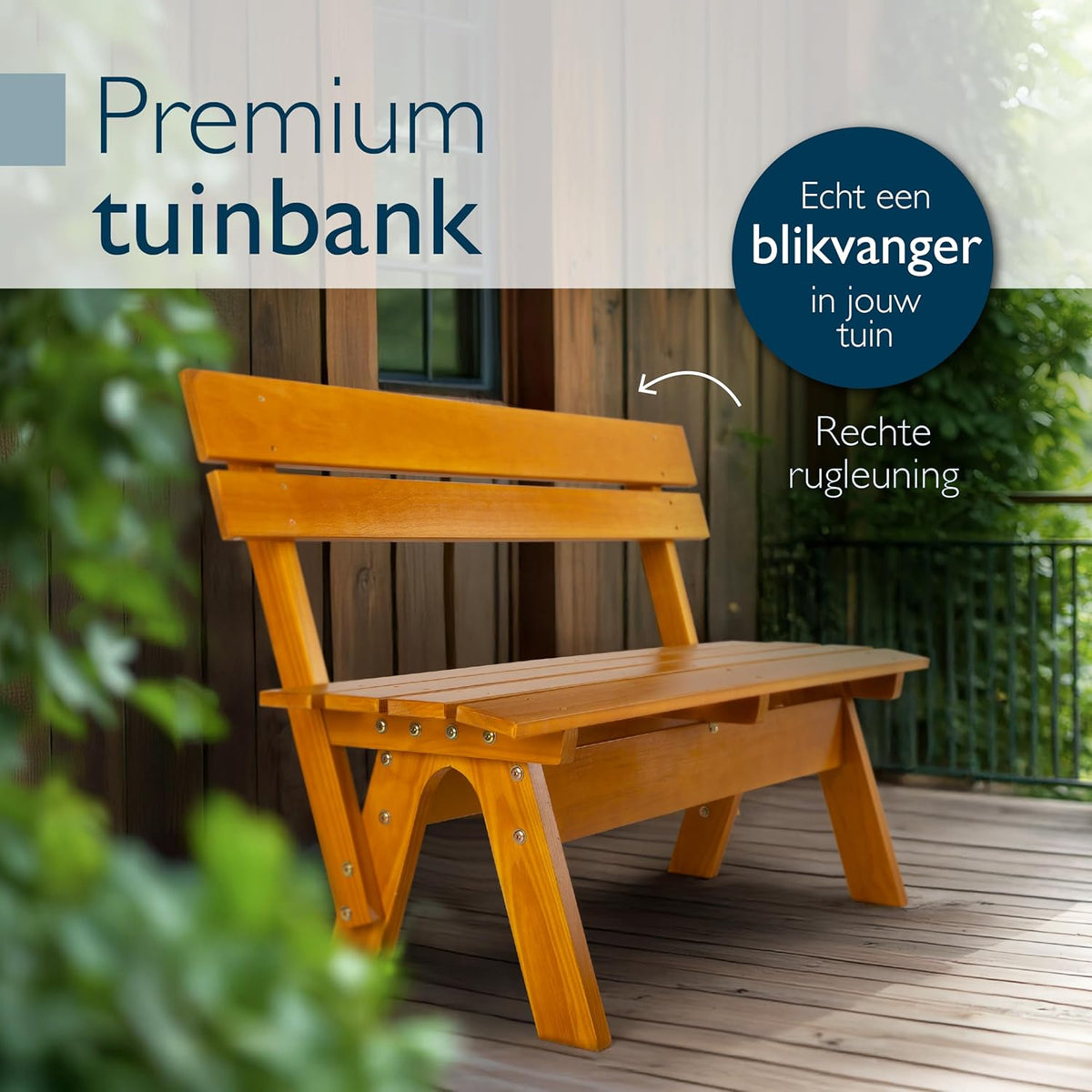 Beautissu Houten Tuinbank Weerbestendig 3 Personen 150 cm breed – Massief Hout Gelakt – Duurzaam Robuust Tuinbank Hout voor Balkon Terras Serre of Tuin – GR