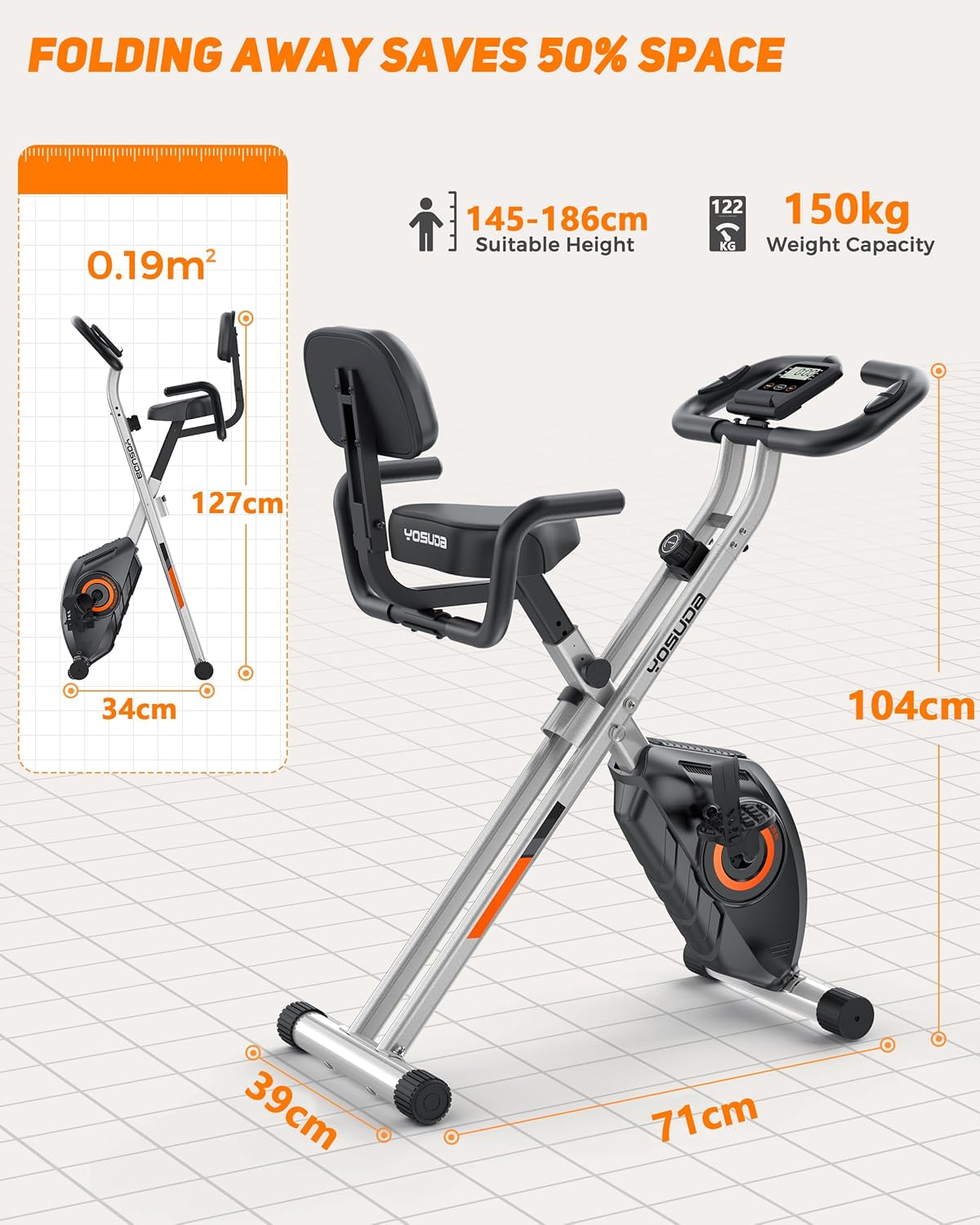 Opvouwbare hometrainer – Vouwfiets – Fitnessfiets – Trainfiets – Cardiofiets – Compact en ruimtebesparend – 3-in-1 training met magnetische weerstand