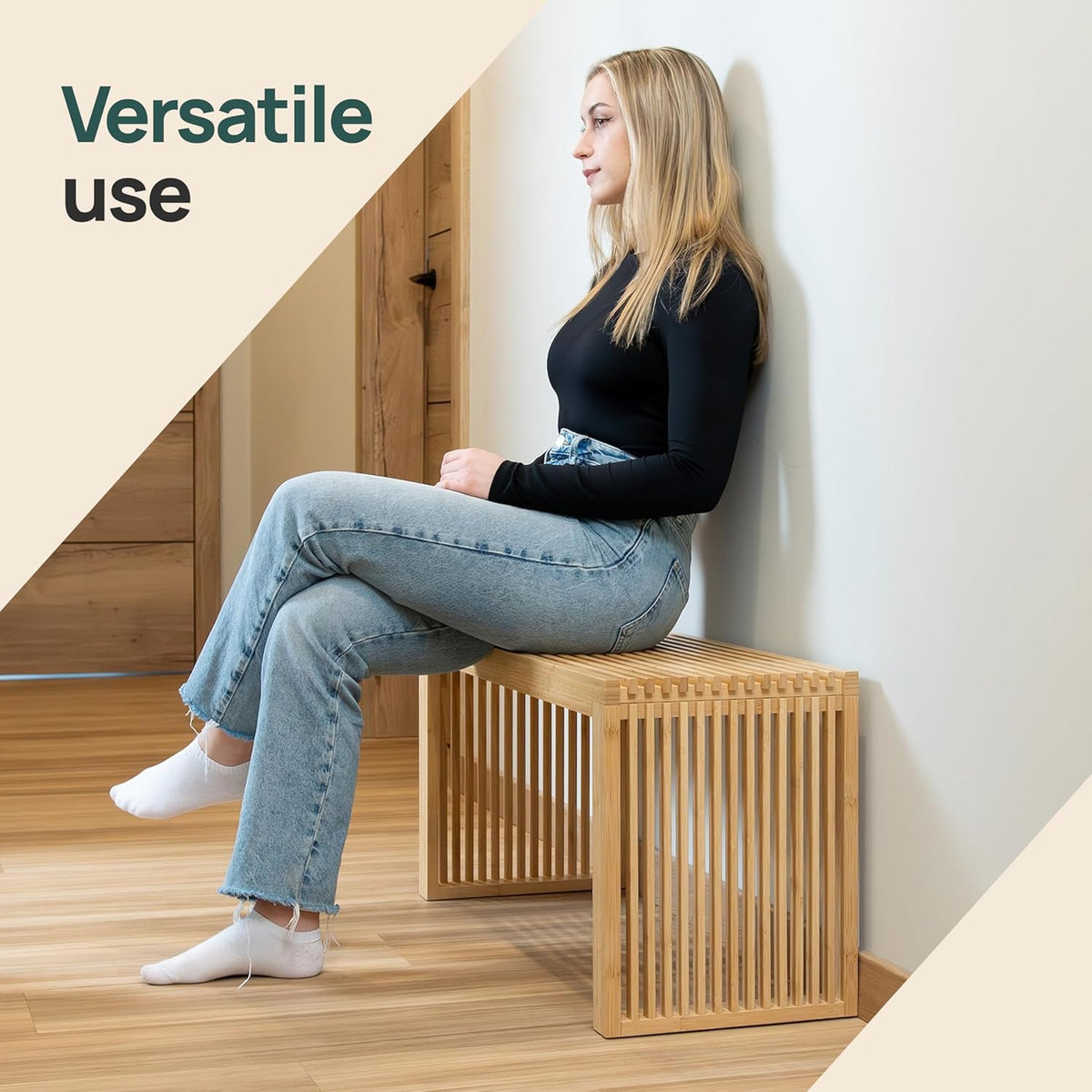 Bamboe Bank - Keukenbankje - Eetkamerbank - 90 x 33 x 43 cm - Eetbank Van Bamboe - Ingangsbank - Comfortabele Halbank - Zitbank Eetkamer Houten Bank Zonder Rugleuning