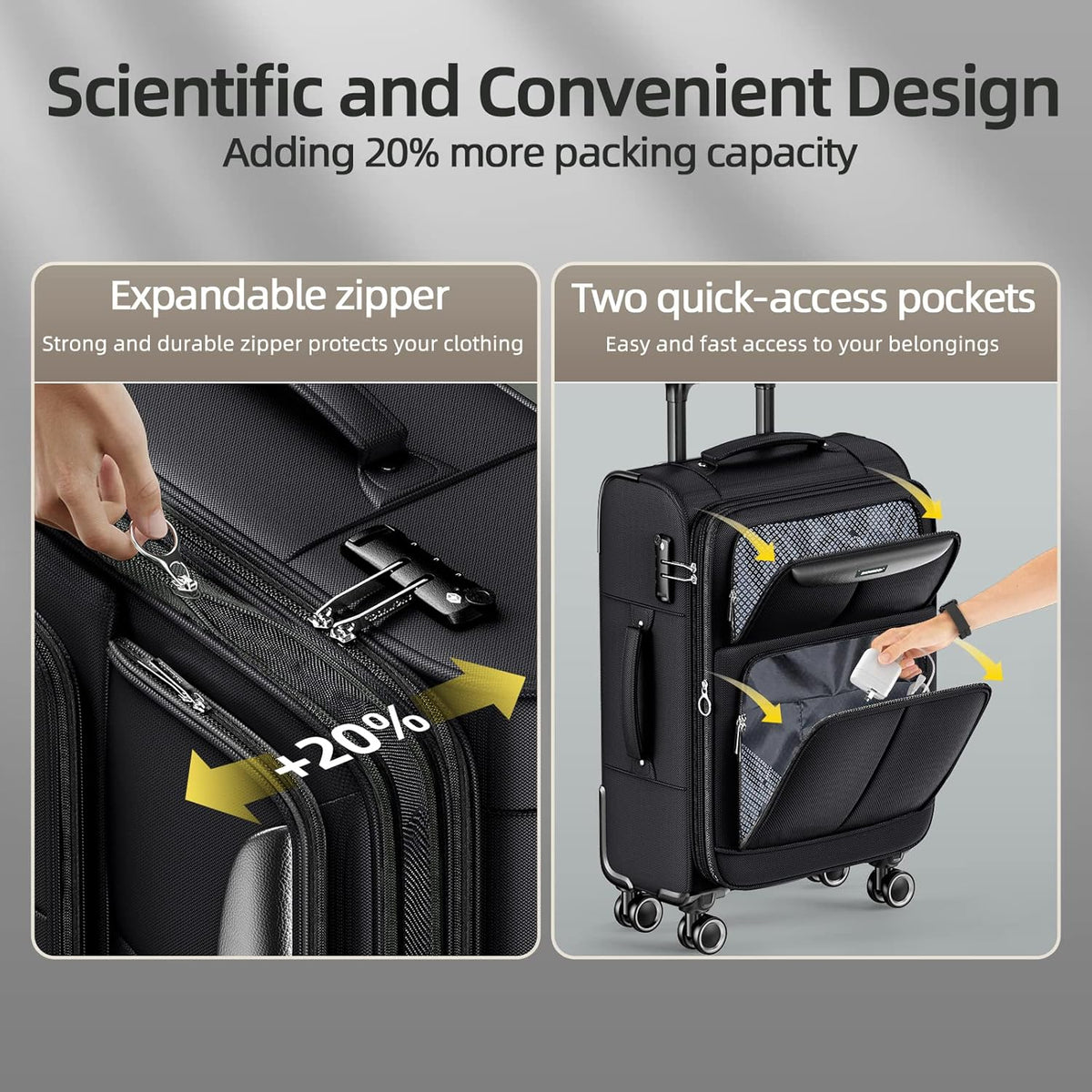 SHOWKOO Kofferset, 3-delig, stoffen koffer, zachte schaal, reiskoffer, uitbreidbaar, licht, duurzaam, trolley, handbagage, sets met TSA-slot en 4 wielen (M L XL - zwart)