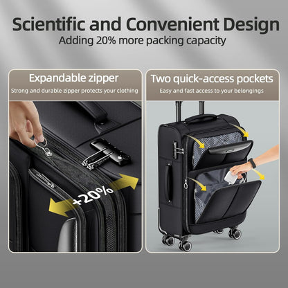 SHOWKOO Kofferset, 3-delig, stoffen koffer, zachte schaal, reiskoffer, uitbreidbaar, licht, duurzaam, trolley, handbagage, sets met TSA-slot en 4 wielen (M L XL - zwart)
