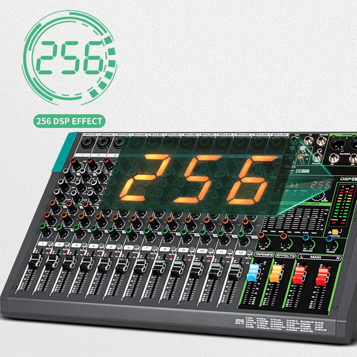 12-Kanaals Audiomixer – Mixer – Mengpaneel – Mengtafel – DJ-Mixer – Bluetooth & USB-Speler – 99 DSP-Reverbeffecten