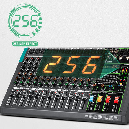 12-Kanaals Audiomixer – Mixer – Mengpaneel – Mengtafel – DJ-Mixer – Bluetooth & USB-Speler – 99 DSP-Reverbeffecten