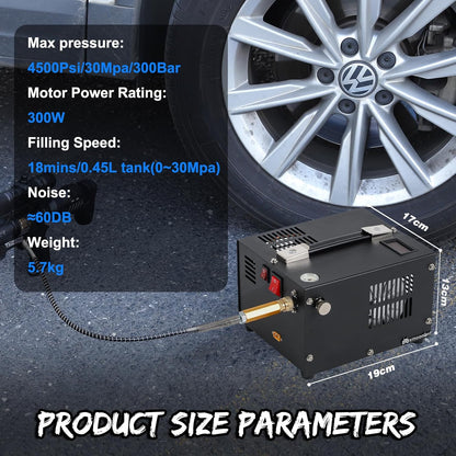Mxmoonant Draagbare PCP-compressor, 4500 psi/30 Mpa/300 bar, geschikt voor Airsoft, paintballtanks (220 V AC of 12 V autobatterij)