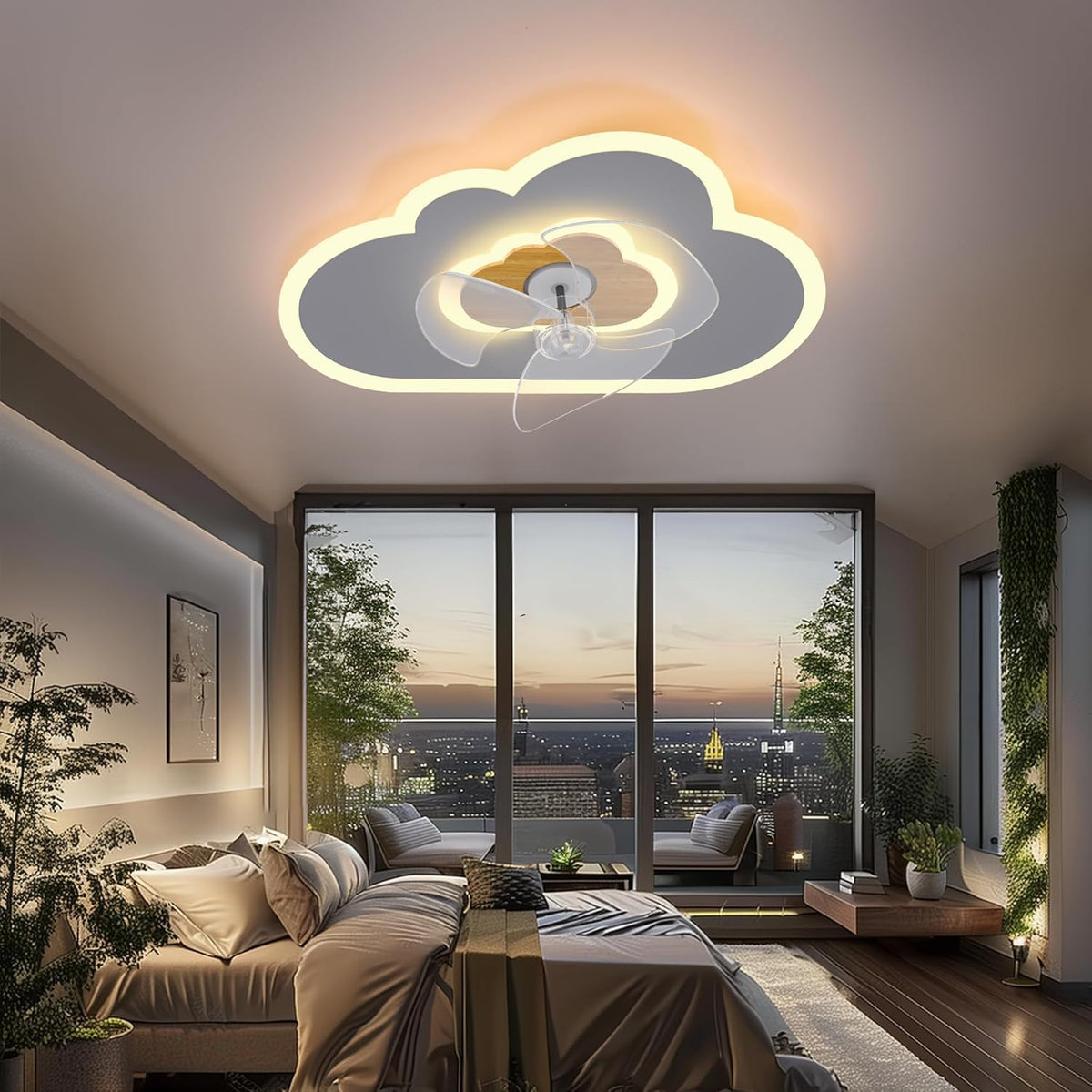 Plafondventilator met verlichting Dimbaar Wolke Ventilator Plafondlamp Houten LED Plafondventilator met afstandsbediening 52W 6 Wind Modern plafondventilatorlicht voor woonkamer slaapkamer,60CM