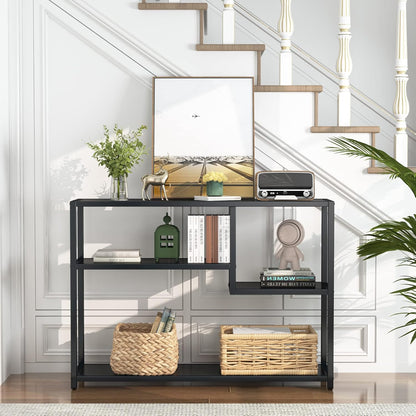 Tribesigns Console Table, Small Black Entrance Table with Storage Compartments, 108 cm, Vintage Side Table Rear Coffee Table for Living Room, Entrance, Hallway, Foyer, TV Stand