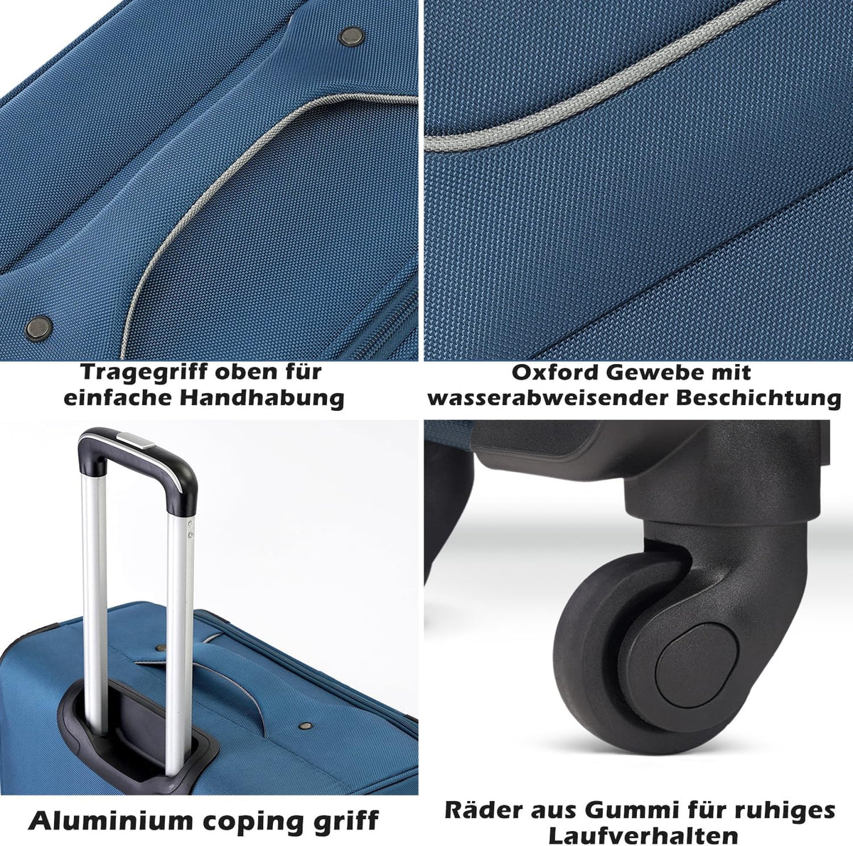 COOLIFE Trolley Koffer met 4 Wielen, Stoffen Handbagage met TSA-slot, Grote Schoudertas, Zwart+Blauw, Set 2-delig