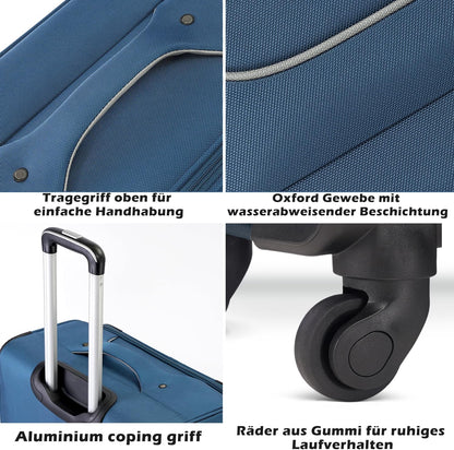 COOLIFE Trolley Koffer met 4 Wielen, Stoffen Handbagage met TSA-slot, Grote Schoudertas, Zwart+Blauw, Set 2-delig