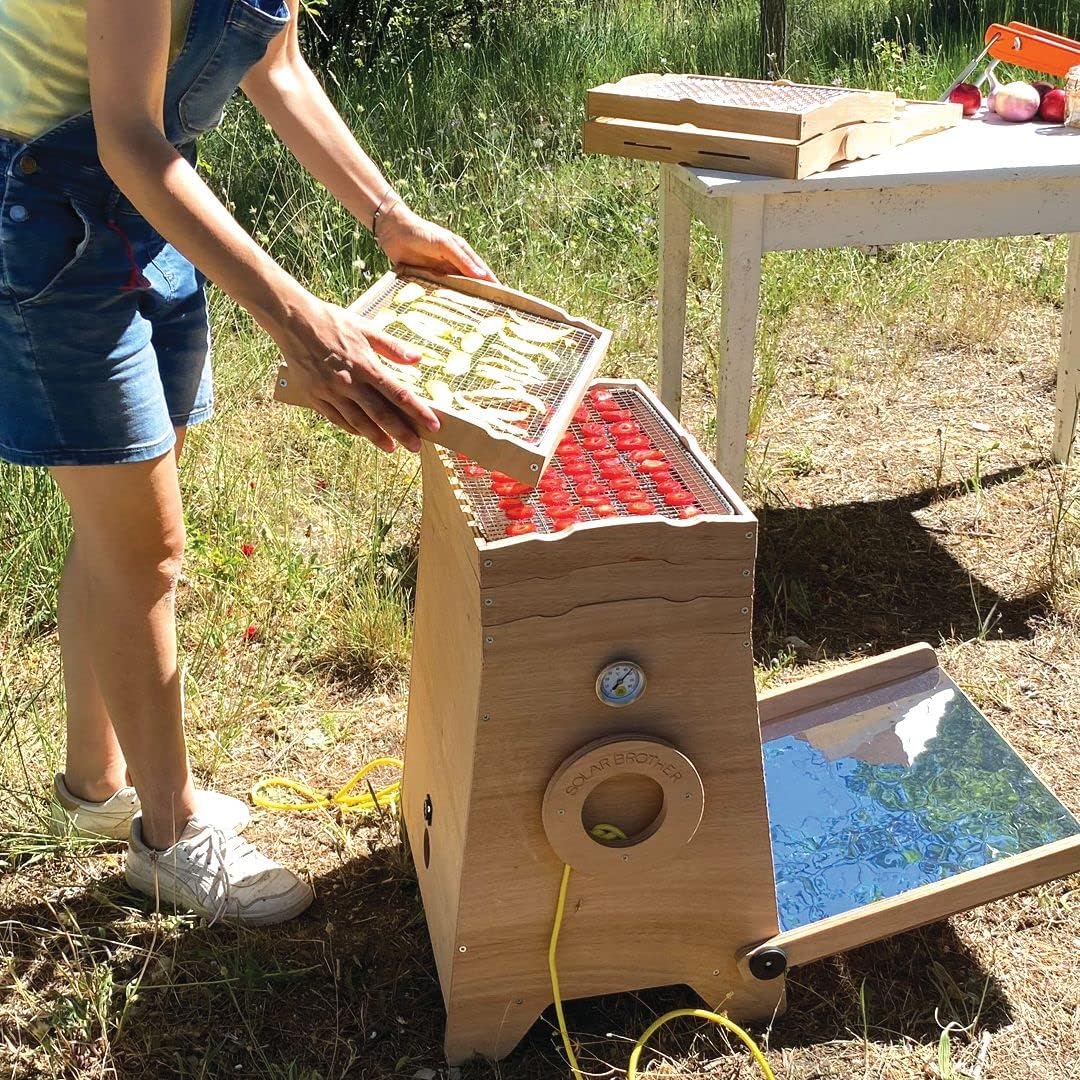 OMY Droger op zonne-energie, 200 W, 3 dienbladen van roestvrij staal, droogapparaat voor fruit, groenten en gedroogde planten, thermometer, ventilator, zonnepaneel