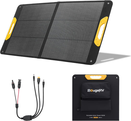 BougeRV 100 W zonnepaneel, opvouwbaar, 25% efficiëntie, N-type, draagbaar zonnepaneel voor 173 Wh/277 Wh accu, glasvezel, mobiel zonnepaneel, inklapbaar, IP65, voor powerstation, camping, outdoor