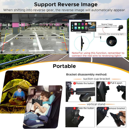 Carplay Scherm – Touchscreen – Android Auto – Airplay – Mediaspeler – 11,26 Inch IPS – Draadloos – 4K Achteruitrijcamera – Navigatie met GPS