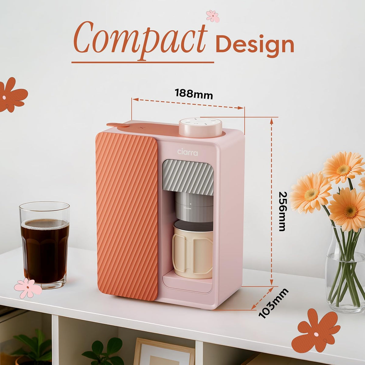 CIARRA CBPCM551-P BloomBox Draagbare Espressomachine Mini Koffiezetapparaat 15 Bar Zelfverwarmend Best Portable Espresso Maker Geschikt voor Camping Reizen Roze