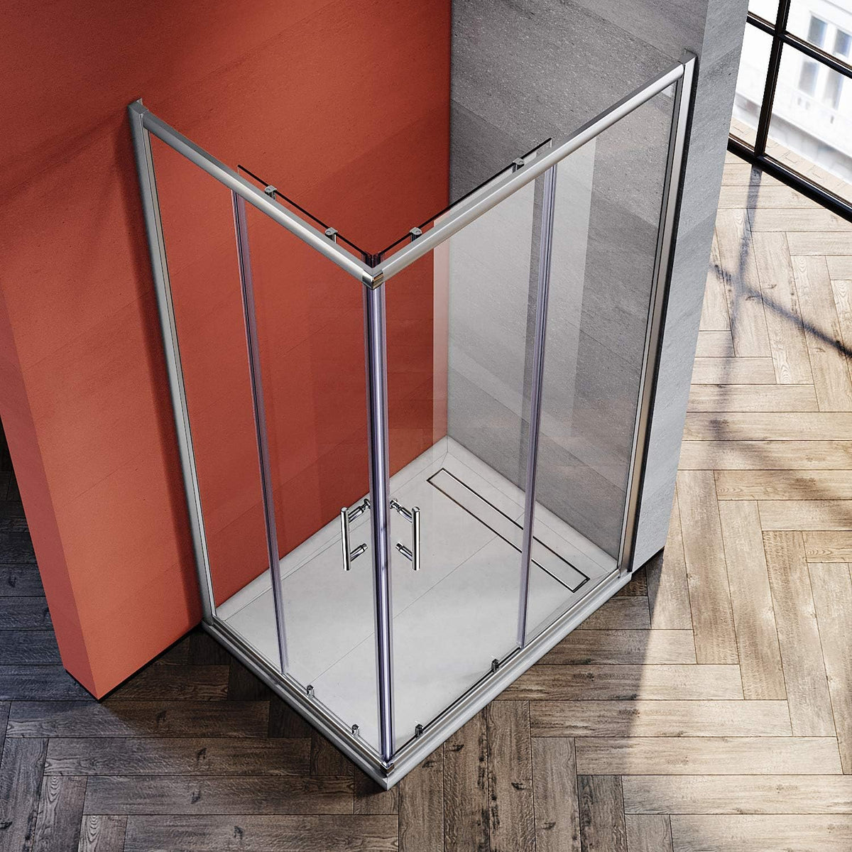 Douchecabine – Douchewand – Hoekdouche – Douchecabine Hoek – Douchehoek – Verstelbaar Frame – 5 mm Gehard Veiligheidsglas 90x70x195 cm