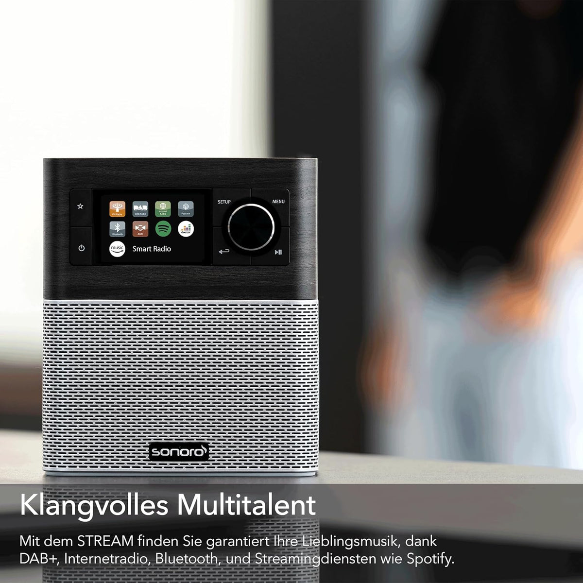 SONORO Stream Internetradio (FM/Dab+/WiFi, AUX-in, Bluetooth, Spotify, Deezer) Eiken Moor/Zilver - Digitale Radio - Badkamer, Keuken