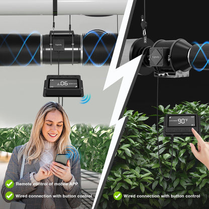 Aygrochy 200mm App gecontroleerde Buisventilator, uitlaatventilator met temperatuur- en vochtigheidsregelaar, afzuigventilator voor booster, groeitenten, ventilatie en afvoerventilator.