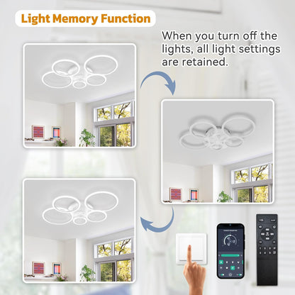 Plafondventilatoren Met Verlichting met Afstandsbediening, LED Ring Ventilator Lamp Plafond, Dimbaar, DC Motor, Omkeerbare 6 Snelheden, Ceiling Fan with Light voor Slaapkamer, Keuken
