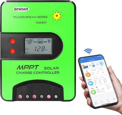 MPPT laadregelaar, 40 A, 12 V/24 V, auto Max PV 100 V, ingebouwde wifi-adapter, app, afstandsbediening, parameters, instelbaar lcd-display, zonne-laadregelaar voor gel, verzegeld Flooded