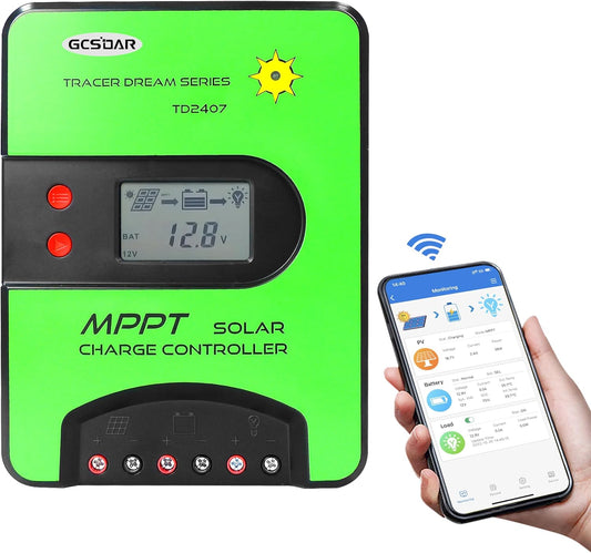 MPPT laadregelaar, 40 A, 12 V/24 V, auto Max PV 100 V, ingebouwde wifi-adapter, app, afstandsbediening, parameters, instelbaar lcd-display, zonne-laadregelaar voor gel, verzegeld Flooded