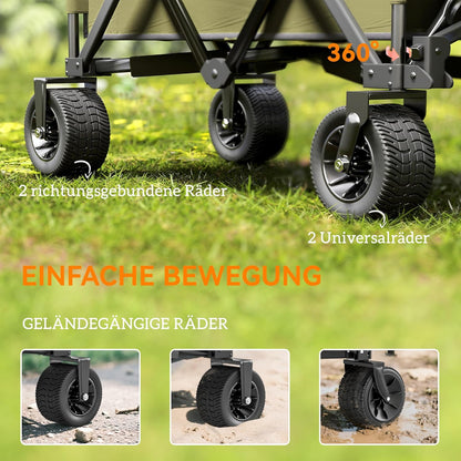 Outsunny Handcart Folding Handcart with Adjustable Handle, Pockets, Green - QUORE