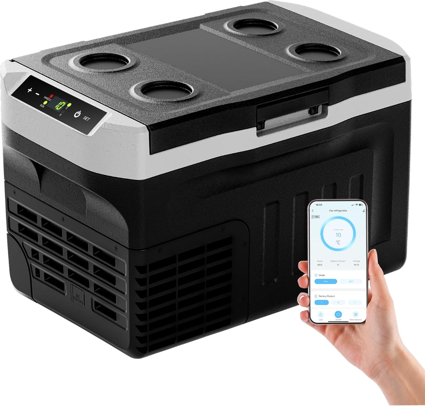 EUHOMY Compressor-koelbox, 21 liter, -20 °C ~ 20 °C, 12 V auto-koelkast, draagbare vriezer 12/24 V DC 220-240 V AC, met app-besturing voor camping, reizen, vrachtwagen, huis