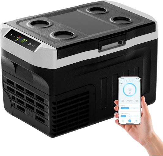 EUHOMY Compressor-koelbox, 21 liter, -20 °C ~ 20 °C, 12 V auto-koelkast, draagbare vriezer 12/24 V DC 220-240 V AC, met app-besturing voor camping, reizen, vrachtwagen, huis