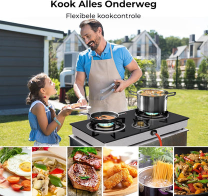 Draagbare Gaskookplaat – Gasstel – Campingkookplaat – Outdoor Kooktoestel – Gasfornuis – 3 Branders – 6250W Vermogen – Gehard Glasplaat