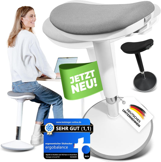 Ergonomische Kruk – Kantoorkruk – Zadelkruk – Staande Kruk – Bureaukruk – Wit – Twee Zitposities – In Hoogte Verstelbaar